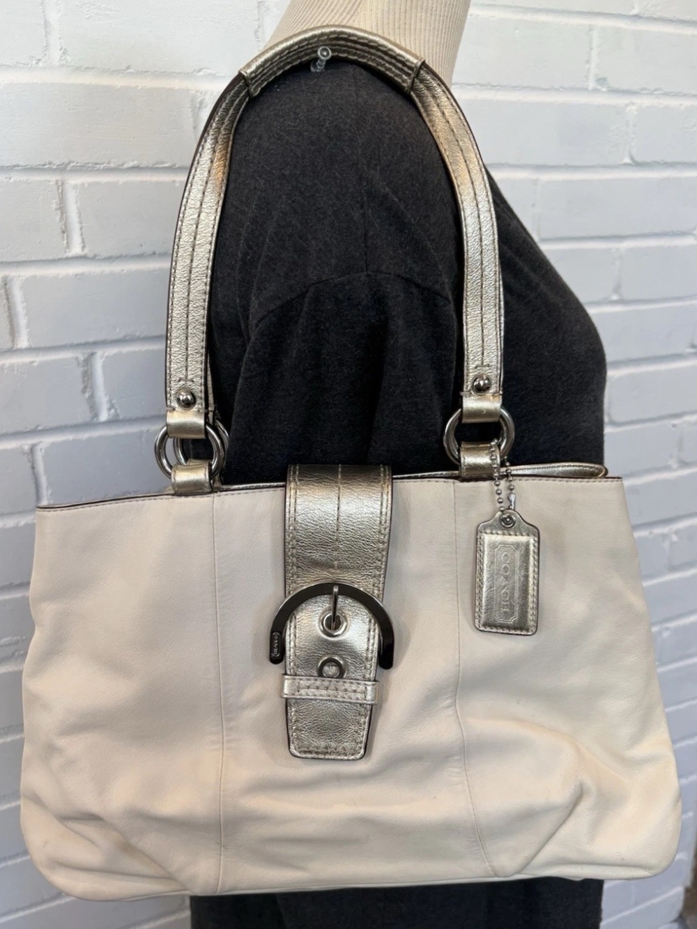 Coach SoHo East West Leather Tote F18751 Ivory Gold Purse Bag Price Firm